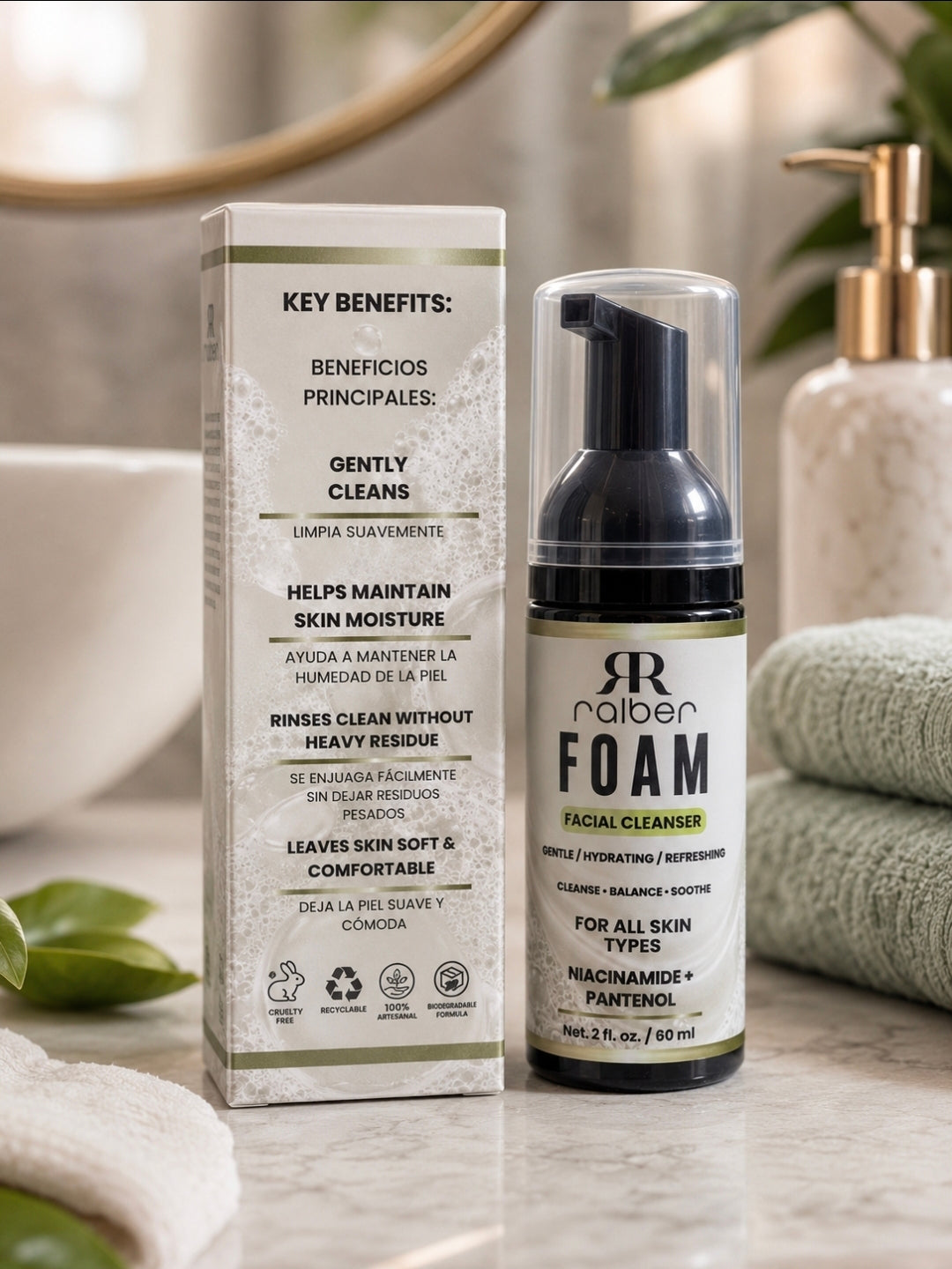 Ralber FOAM Facial Cleanser – Limpiador Facial Suave e Hidratante 2 oz / 60 mL