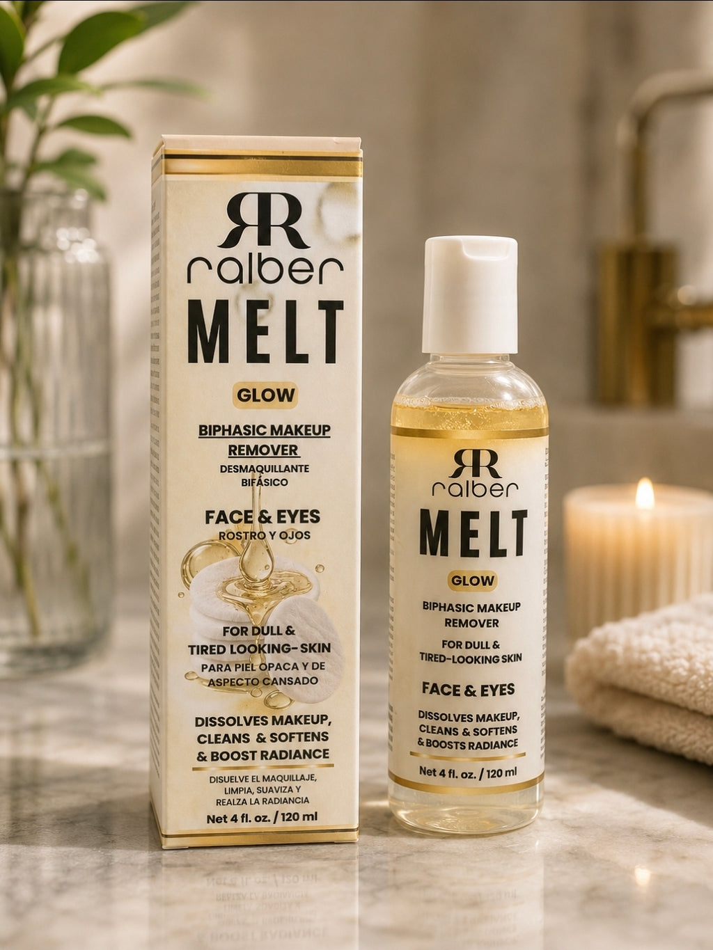 Ralber MELT GLOW – Biphasic Makeup Remover for Face & Eyes, 4 fl oz / 120 ml