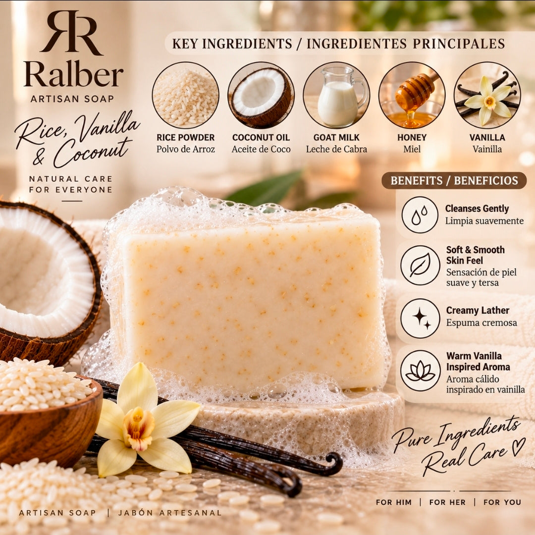Ralber Rice, Vanilla & Coconut Artisan Soap – 3.5 oz (100 g)