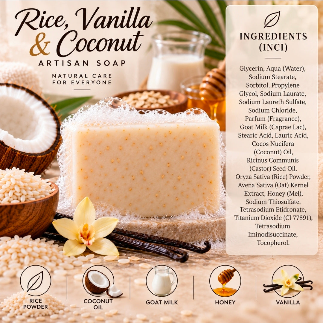 Ralber Rice, Vanilla & Coconut Artisan Soap – 3.5 oz (100 g)