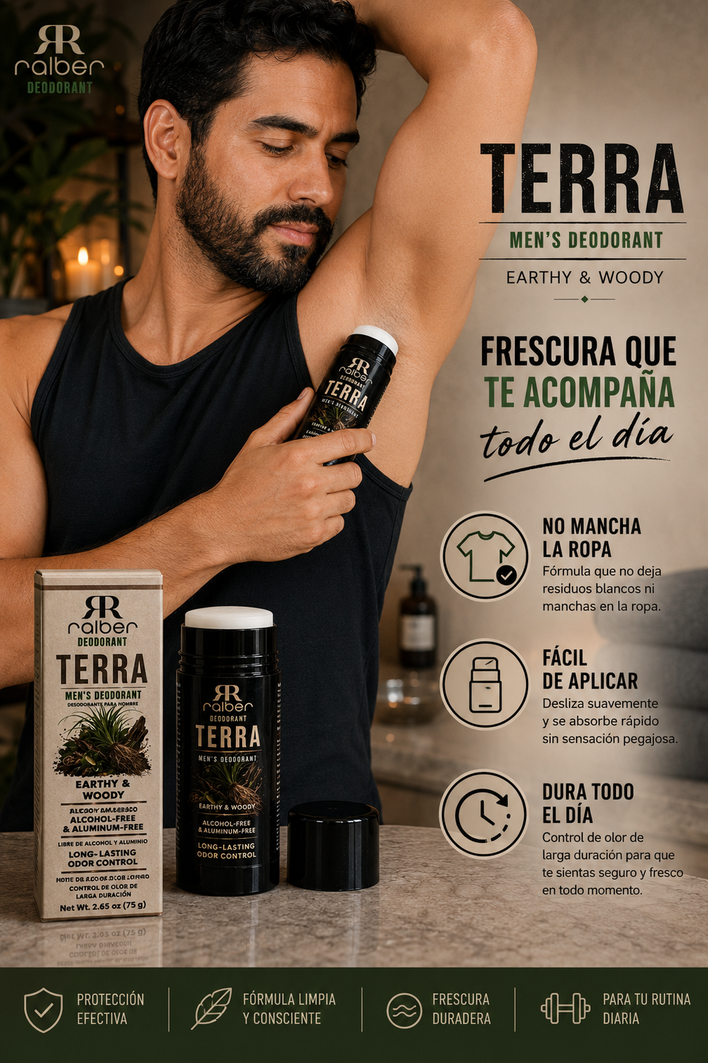 TERRA MEN’S DEODORANT
Earthy & Woody ALCOHOL-FREE & ALUMINUM-FREE