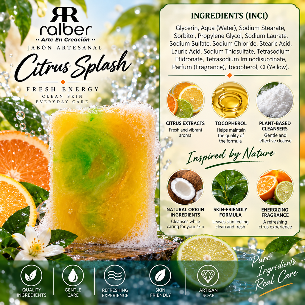 Ralber Citrus Splash Artisan Soap
Net Wt. 3.5 oz (100 g)