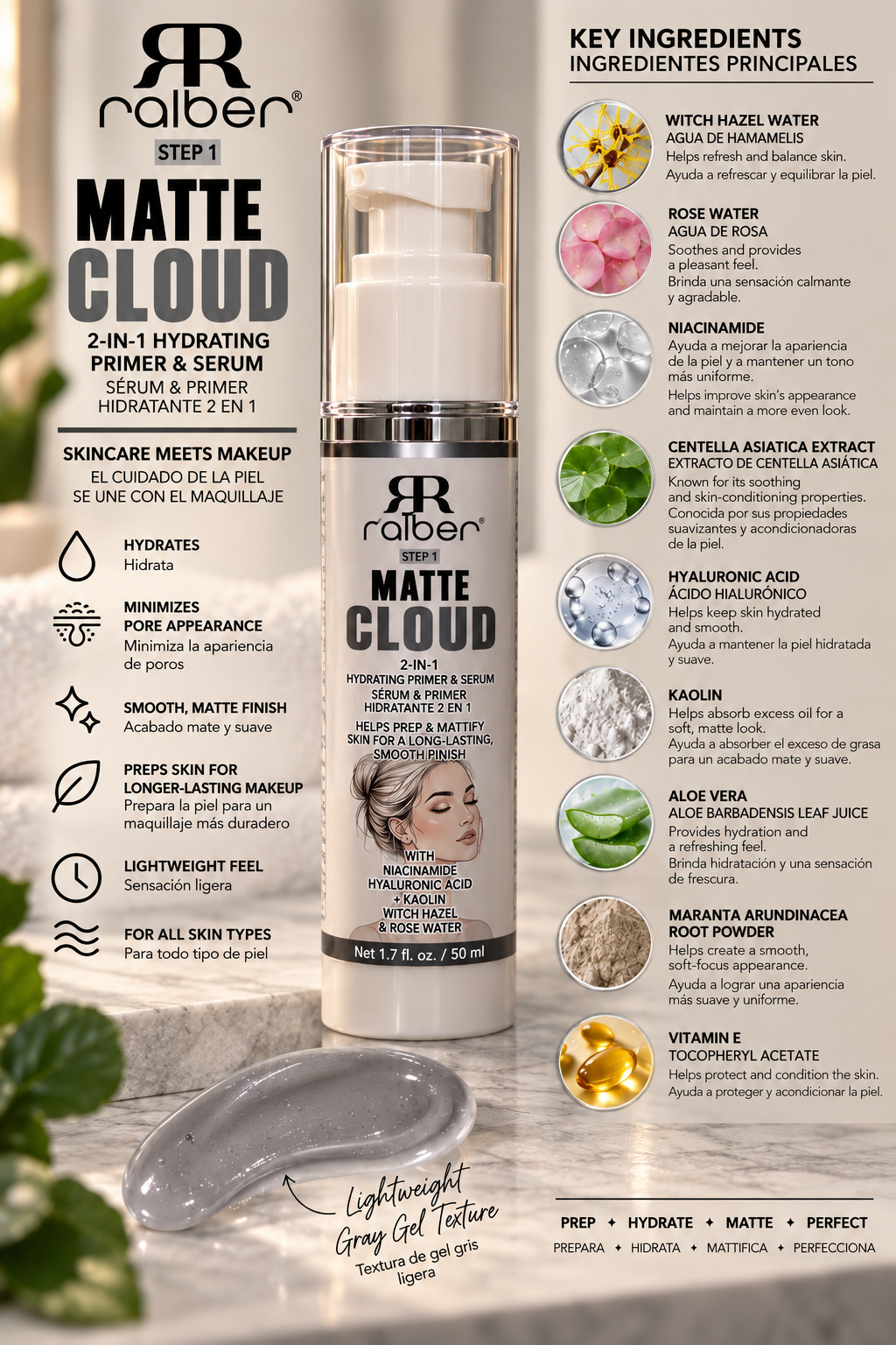 Ralber Matte Cloud — 2-in-1 Hydrating Primer & Serum Net 1.7 fl. oz. / 50 mL