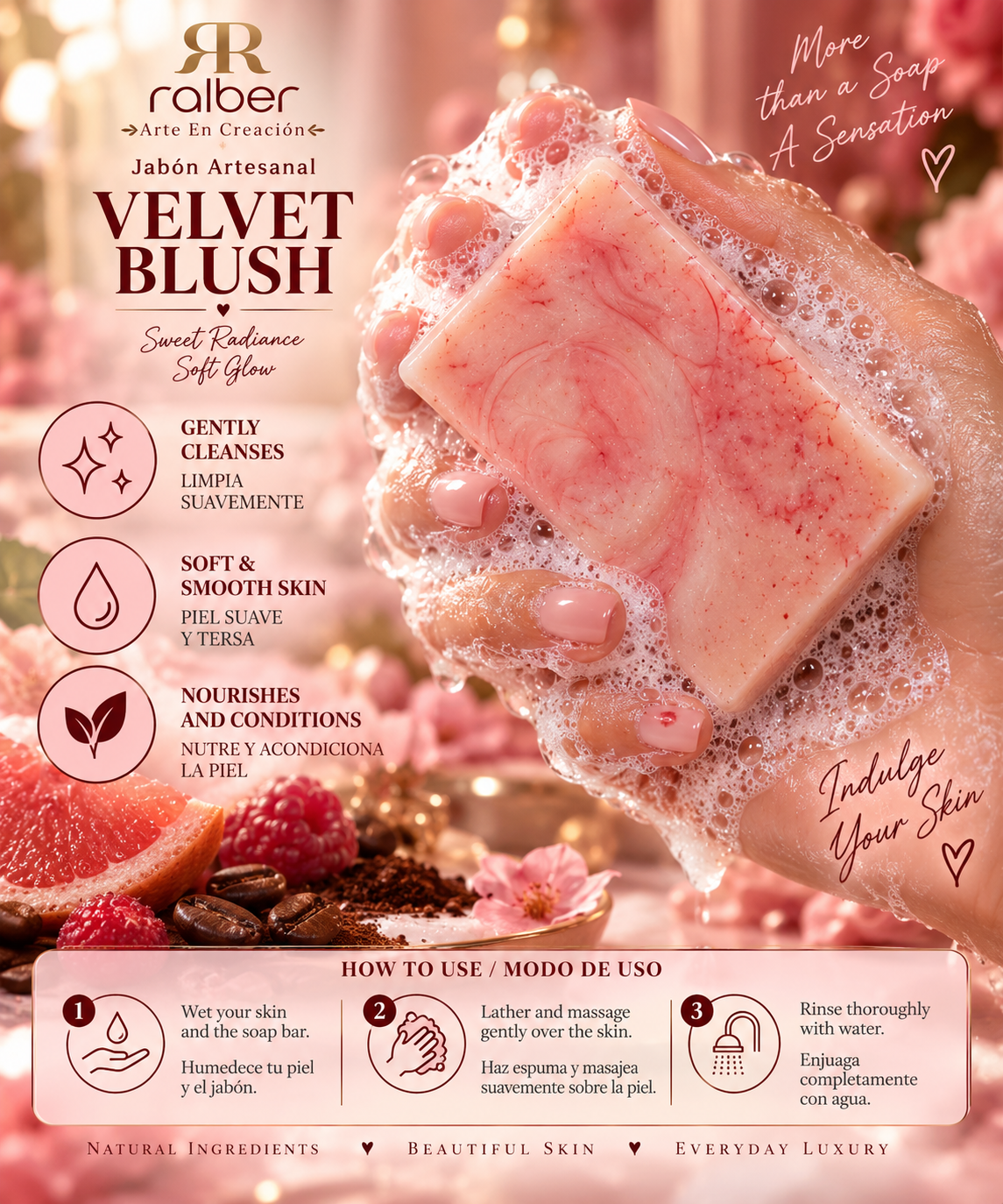 Ralber Velvet Blush – Artisan Soap | Coffee & Sweet Almond | 3.5 oz (100 g)