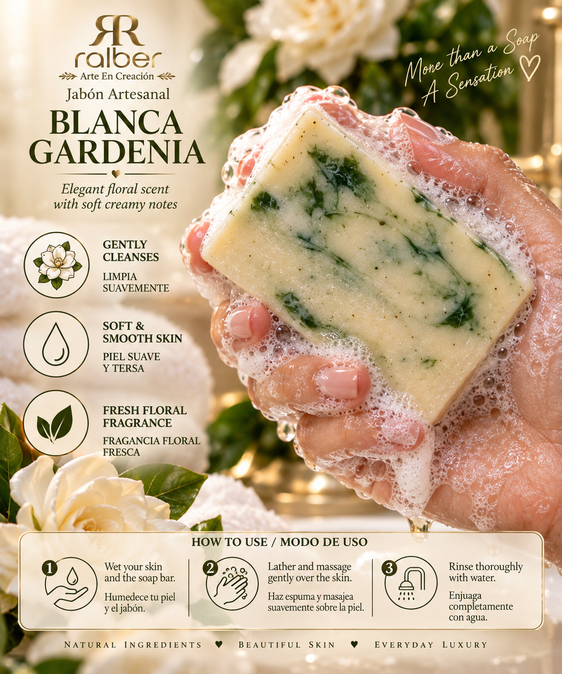 Ralber Blanca Gardenia – Artisan Soap | Gardenia Floral | 3.5 oz (100 g)