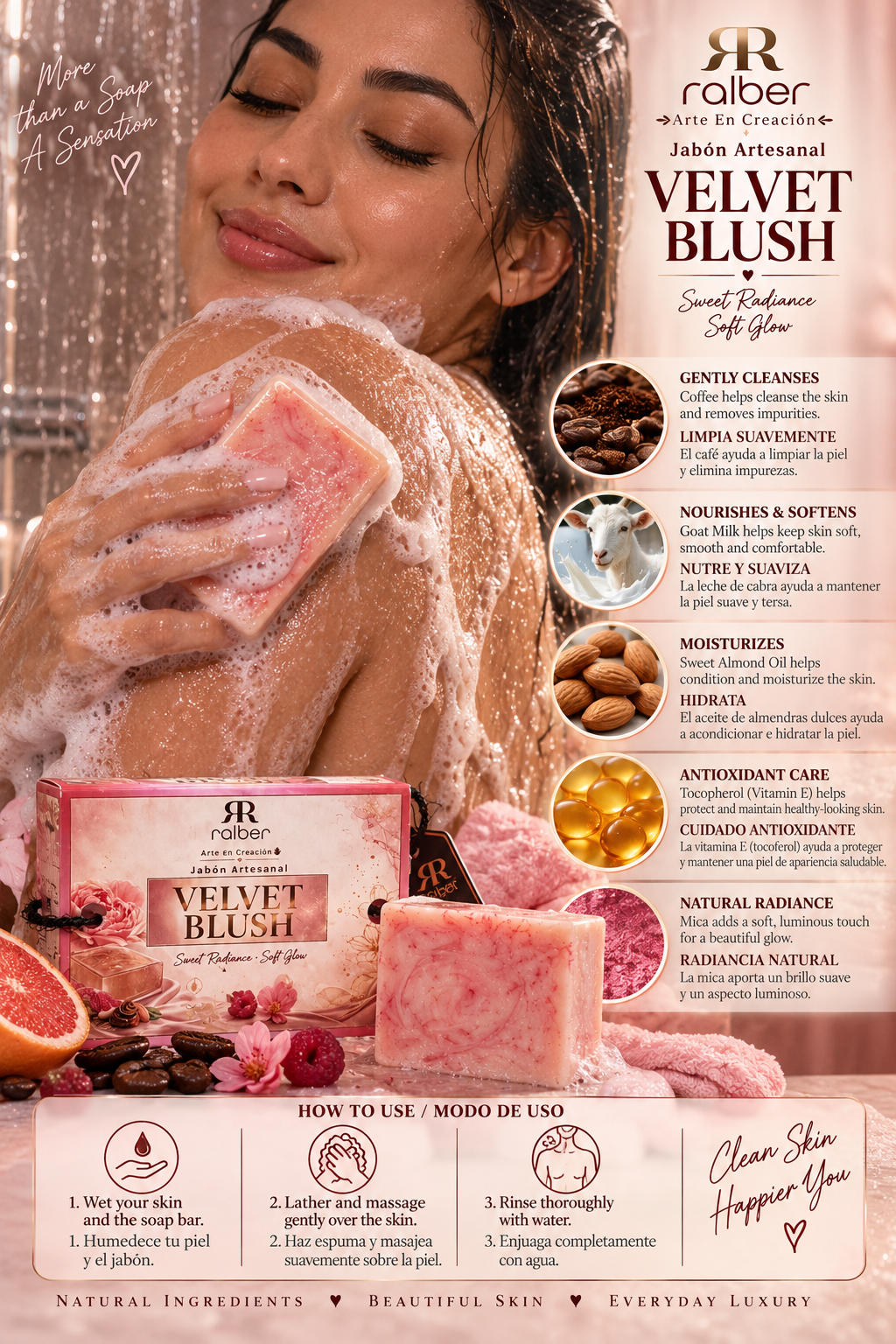 Ralber Velvet Blush – Artisan Soap | Coffee & Sweet Almond | 3.5 oz (100 g)