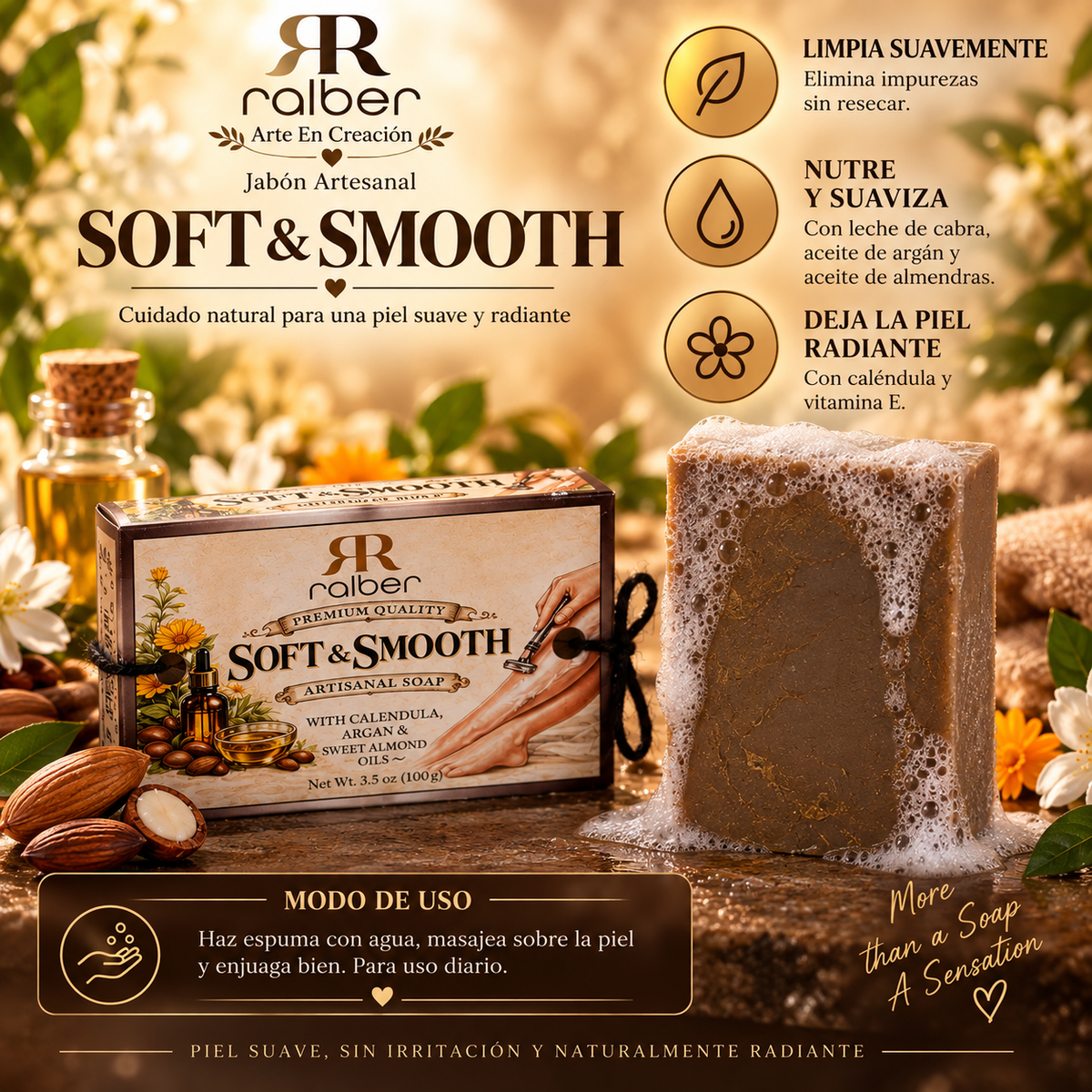 Ralber Soft & Smooth – Artisan Soap | Calendula & Argan | 3.5 oz (100 g)