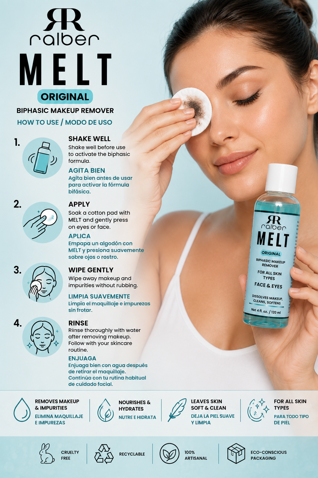 Ralber MELT Original – Biphasic Makeup Remover | Face & Eyes, 4 fl oz / 120 ml