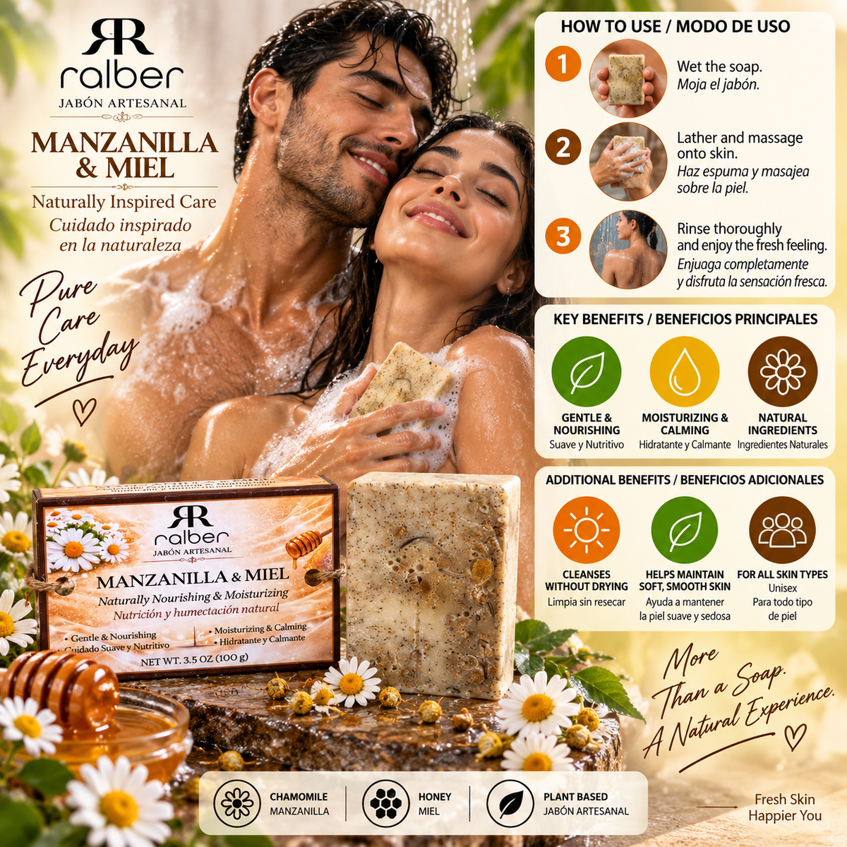 Ralber Chamomile & Honey Artisan Soap — 3.5 oz (100 g)