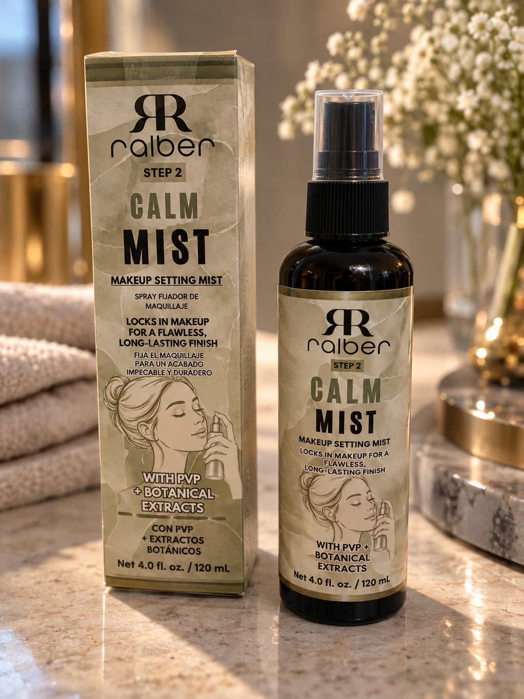Ralber Calm Mist – Makeup Setting Mist with PVP & Botanical Extracts, 4 fl oz / 120 mL