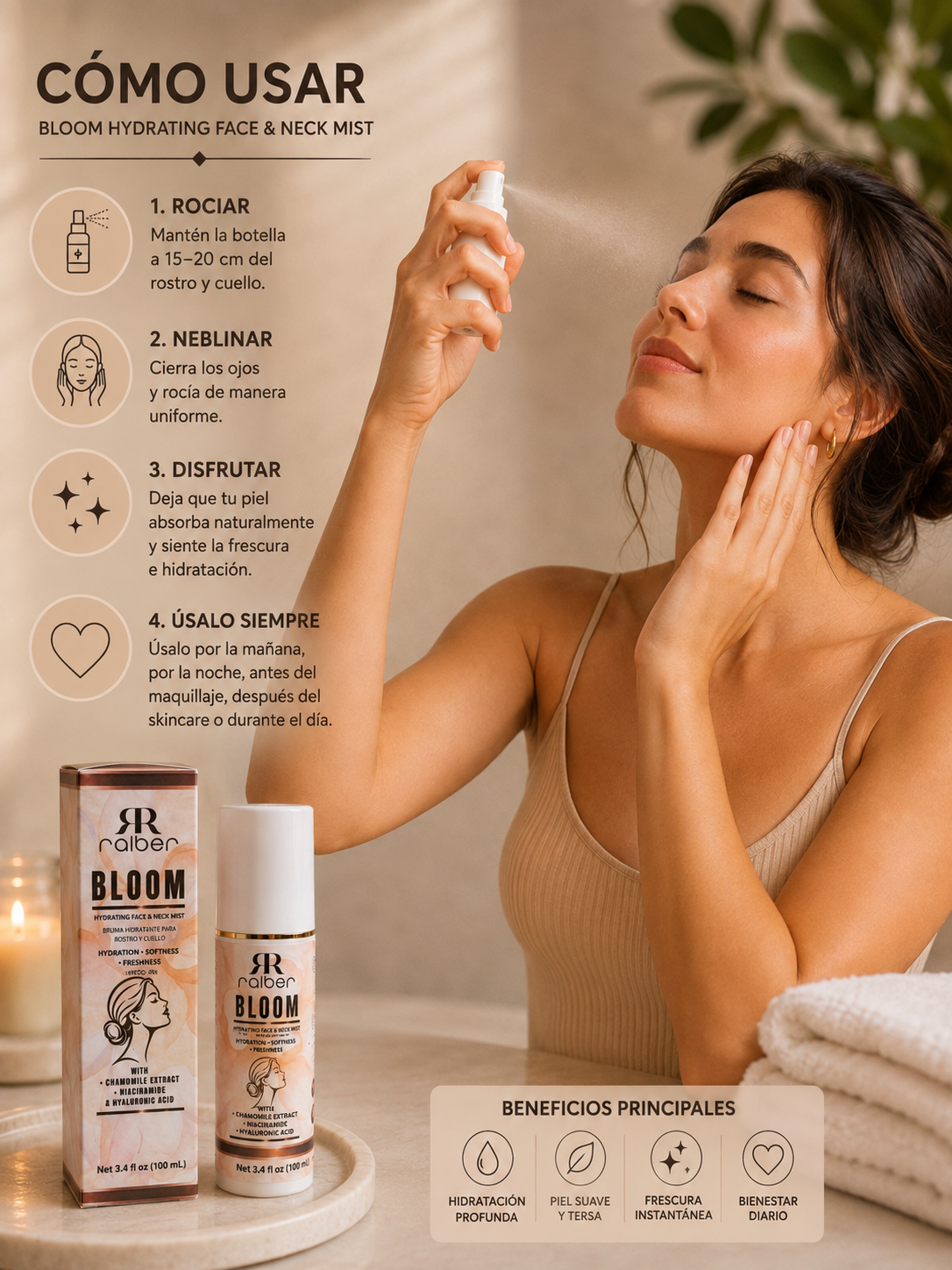 Ralber Bloom Hydrating Face & Neck Mist – 3.4 fl oz (100 mL)