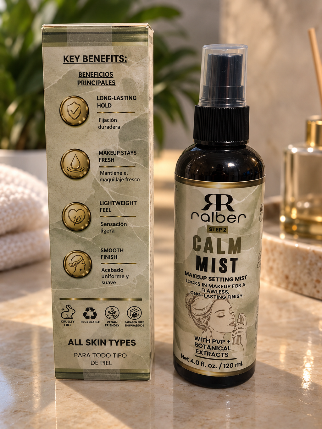 Ralber Calm Mist – Makeup Setting Mist with PVP & Botanical Extracts, 4 fl oz / 120 mL