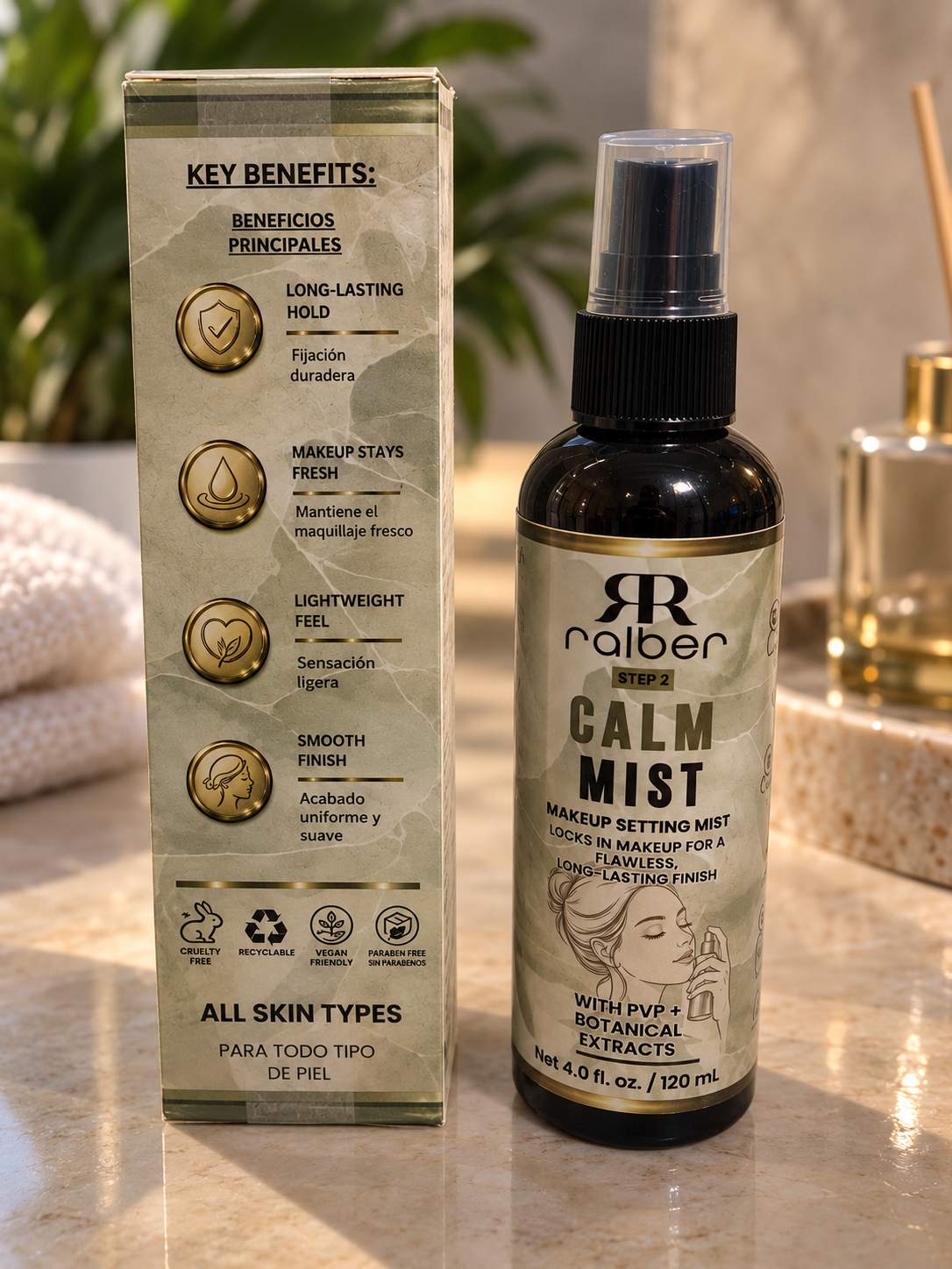 Ralber Calm Mist – Makeup Setting Mist with PVP & Botanical Extracts, 4 fl oz / 120 mL