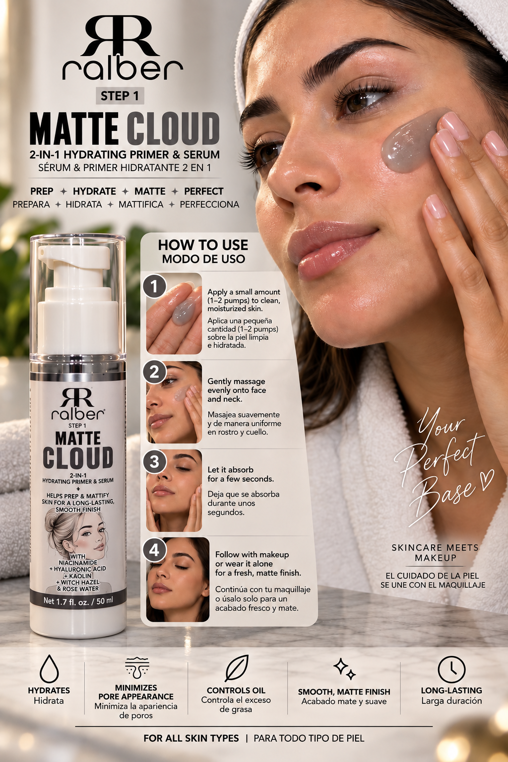 Ralber Matte Cloud — 2-in-1 Hydrating Primer & Serum Net 1.7 fl. oz. / 50 mL