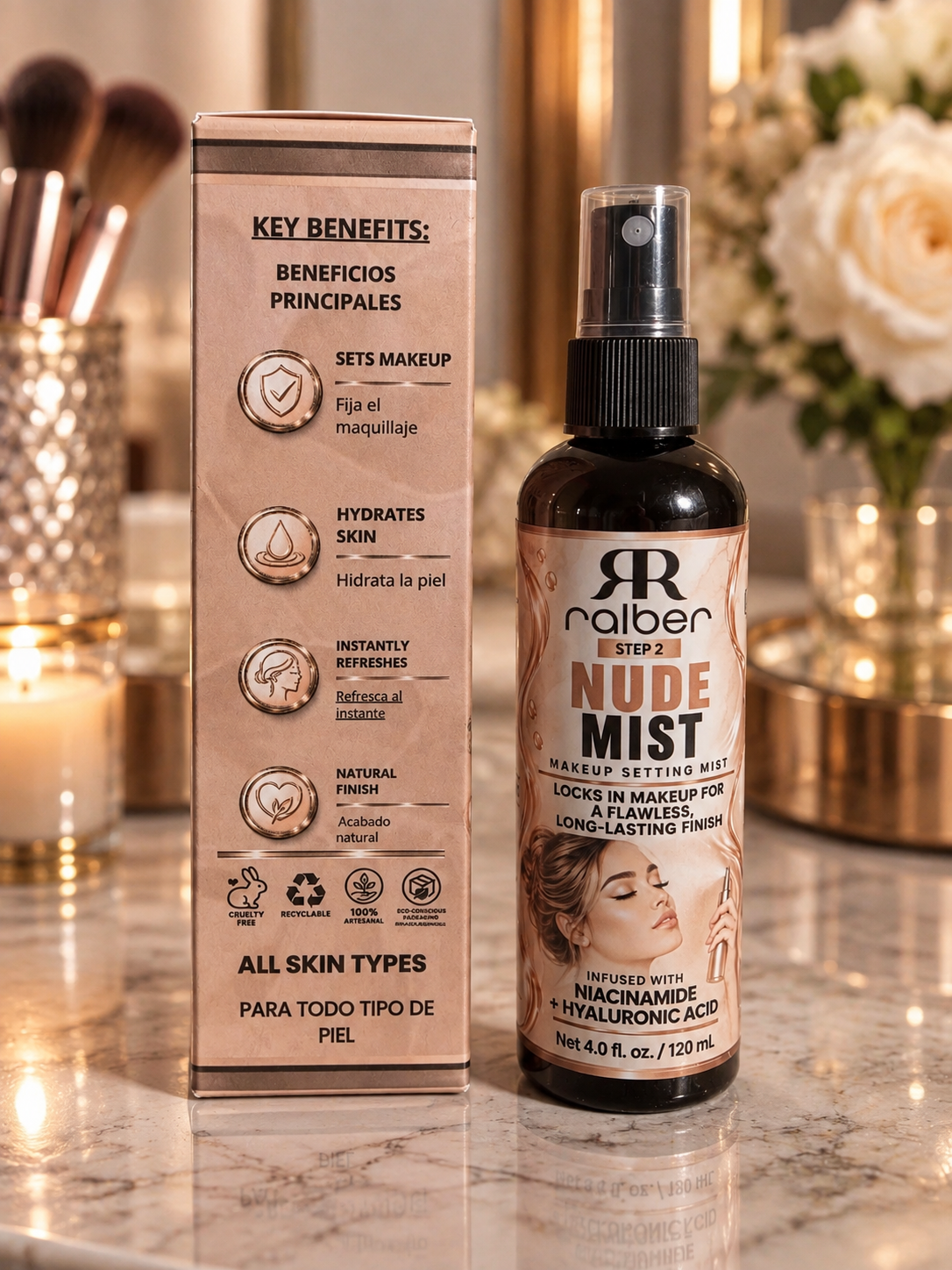 Ralber Nude Mist – Makeup Setting Spray with Niacinamide & Hyaluronic Acid, 4 fl oz / 120 mL