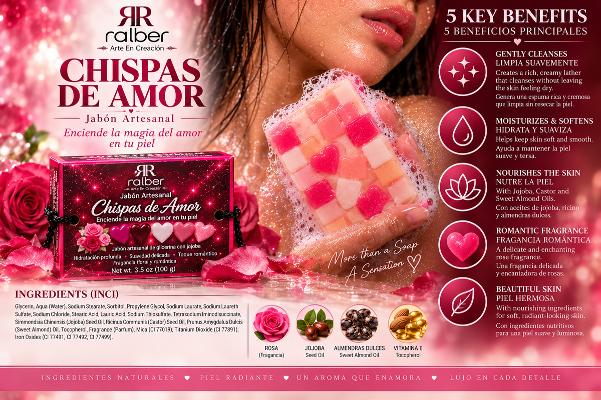 Ralber Chispas de Amor – Artisan Soap | Rose & Jojoba | 3.5 oz (100 g)