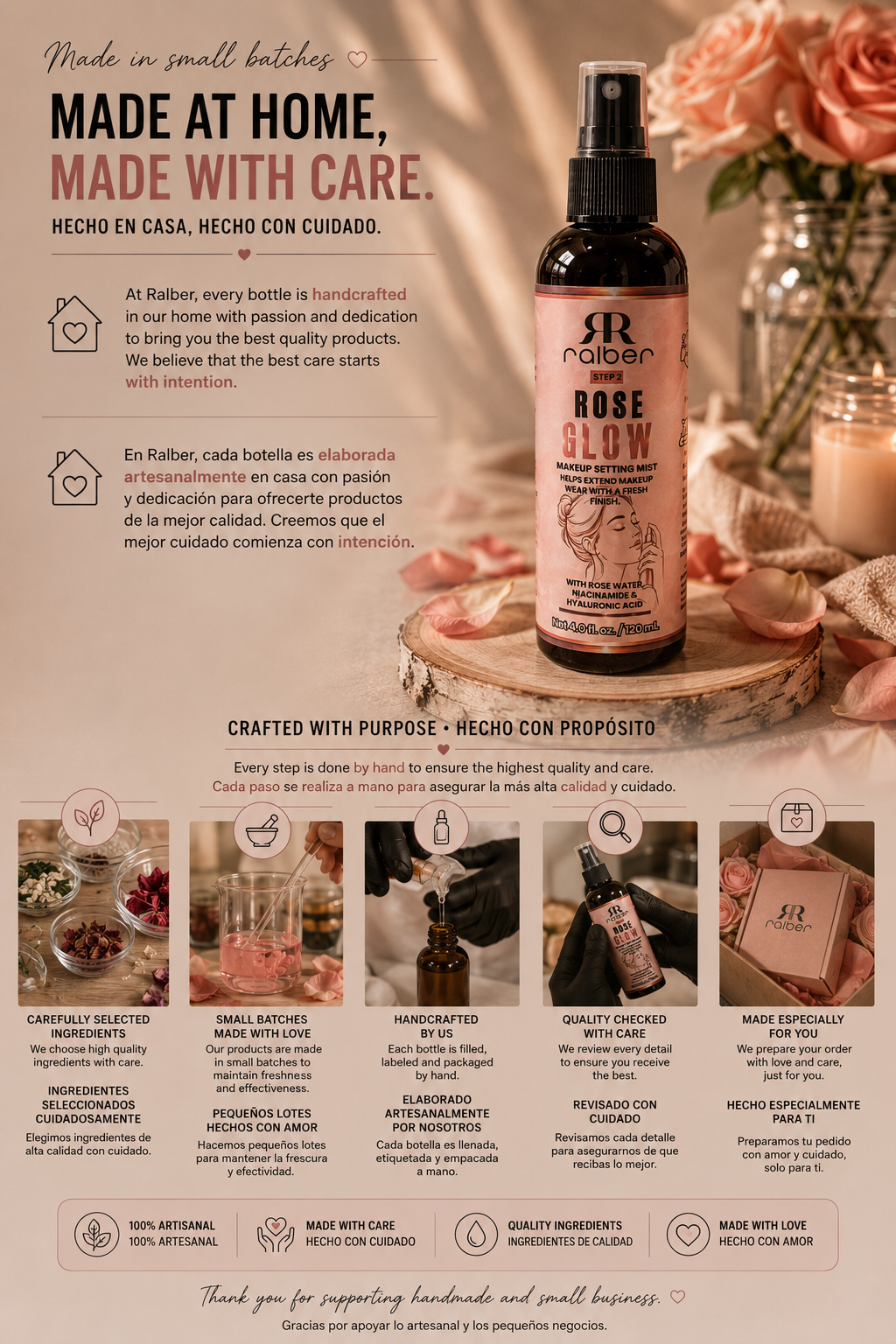 Ralber Rose Glow Makeup Setting Mist – Rose Water, Niacinamide & Hyaluronic Acid | 4 fl oz / 120 mL