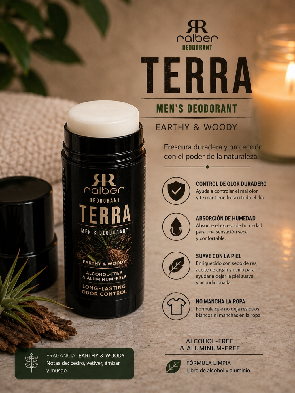 TERRA MEN’S DEODORANT
Earthy & Woody ALCOHOL-FREE & ALUMINUM-FREE