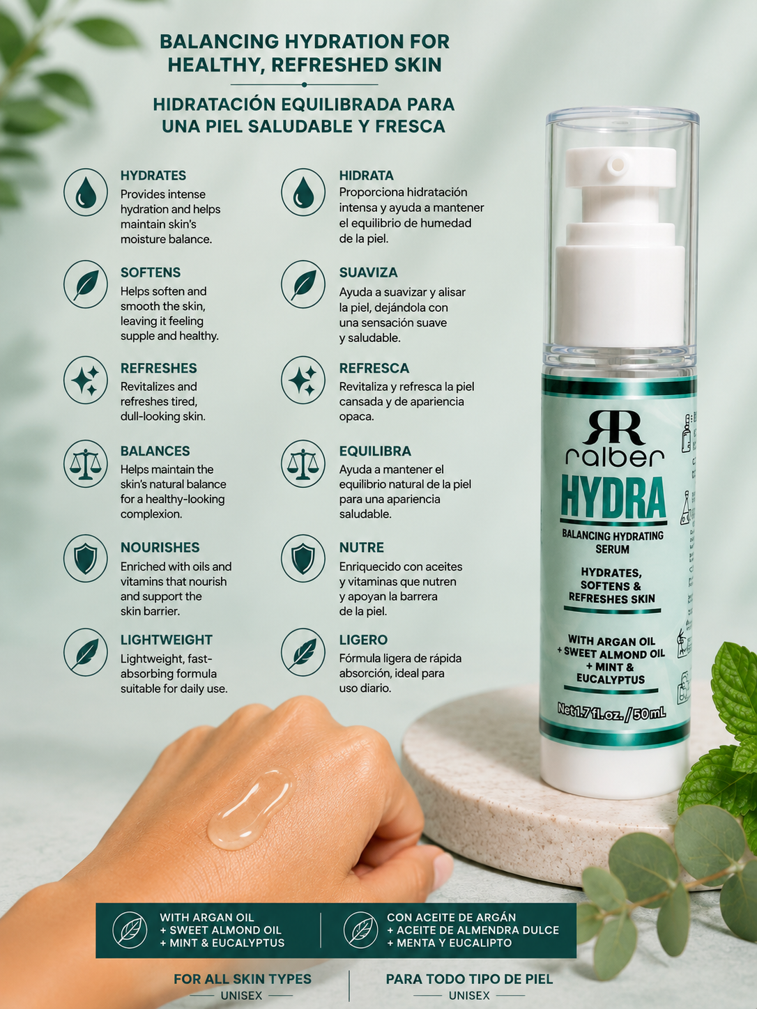 Ralber HYDRA Balancing Hydrating Serum – Unisex Facial Serum, 50 mL