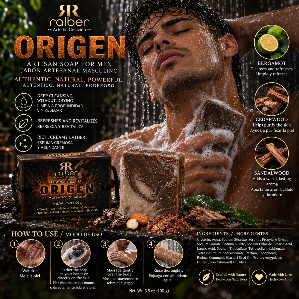 ORIGEN – Artisan Soap for Men
Net Wt. 3.5 oz (100 g)