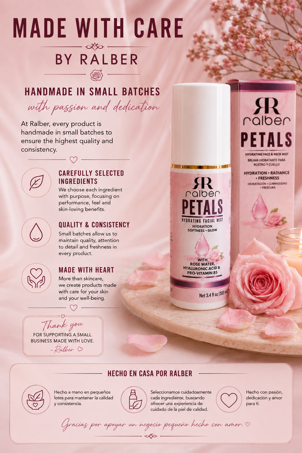 Ralber Petals – Hydrating Facial Mist with Rose Water, Hyaluronic Acid & Pro-Vitamin B5