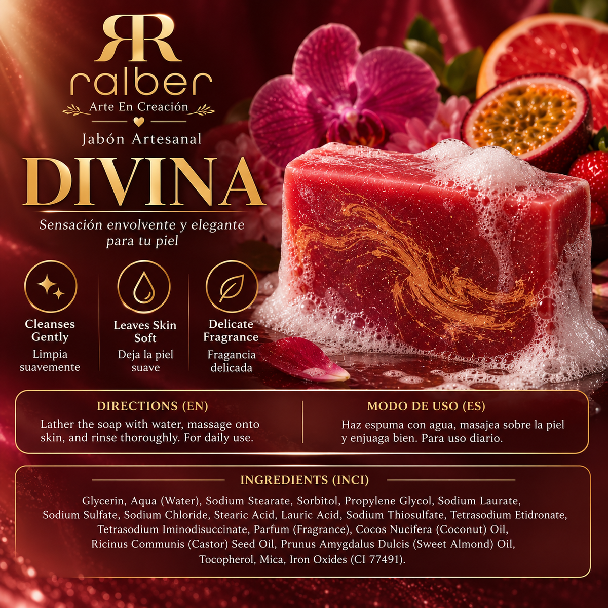Ralber DIVINA – Artisan Soap | Fruity Floral & Elegant | 3.5 oz (100 g)