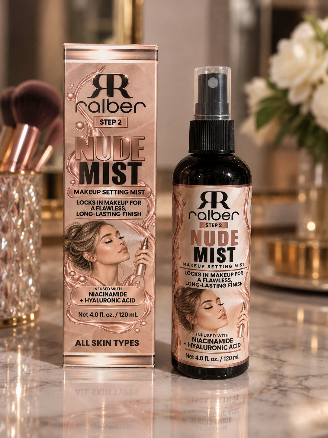Ralber Nude Mist – Makeup Setting Spray with Niacinamide & Hyaluronic Acid, 4 fl oz / 120 mL