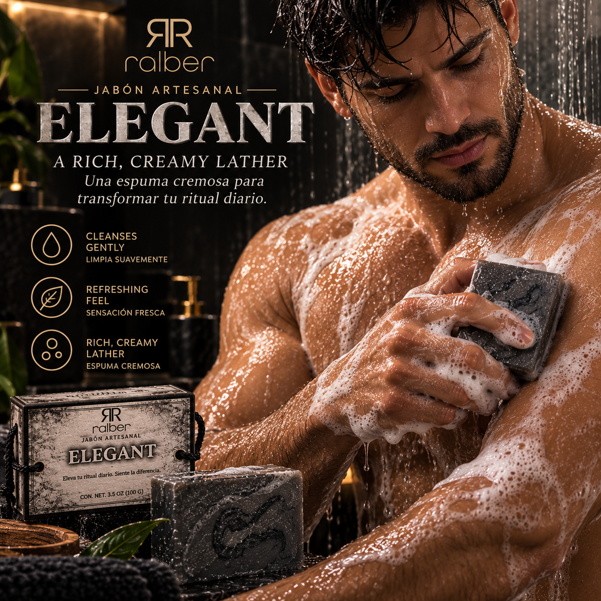 Ralber ELEGANT — Artisan Soap for Men |Citrus, Amber & Sandalwood | 3.5 oz (100 g)