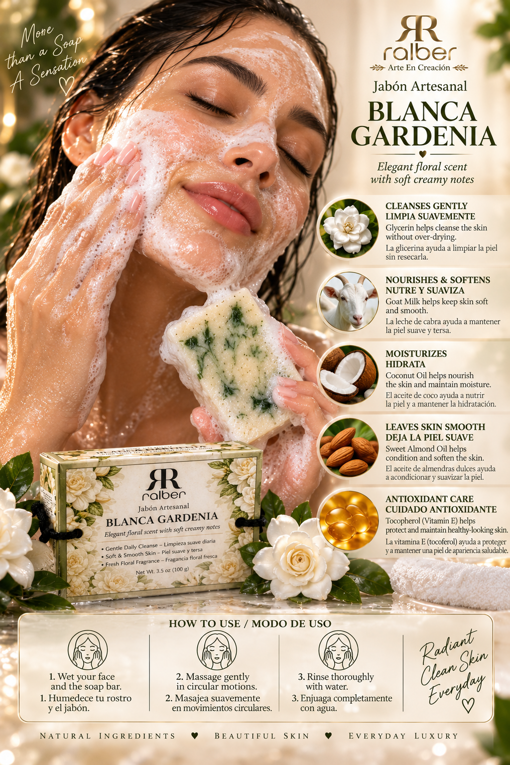 Ralber Blanca Gardenia – Artisan Soap | Gardenia Floral | 3.5 oz (100 g)