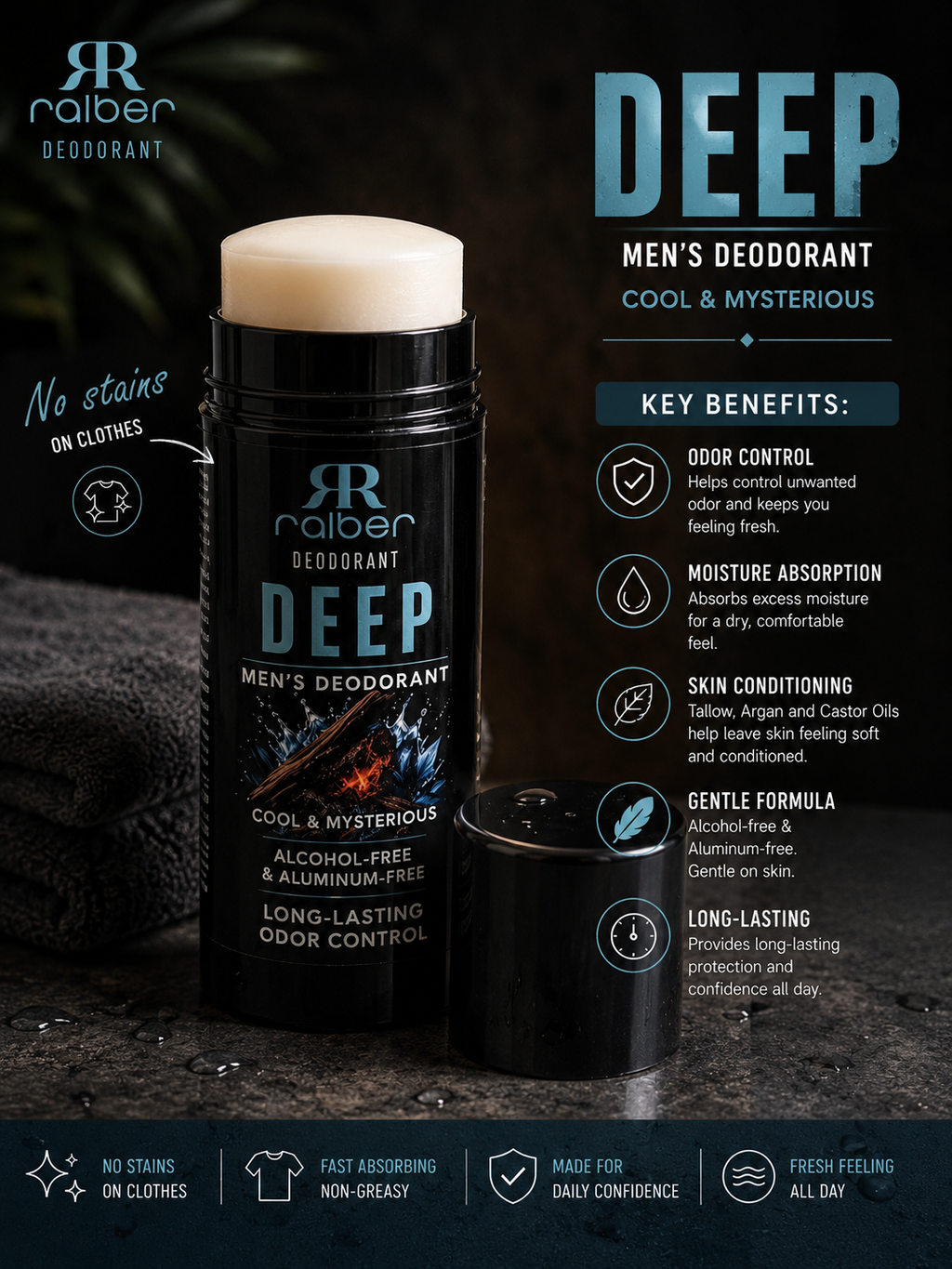 DEEP MEN’S DEODORANT
COOL & MYSTERIOUS
ALCOHOL-FREE & ALUMINUM-FREE