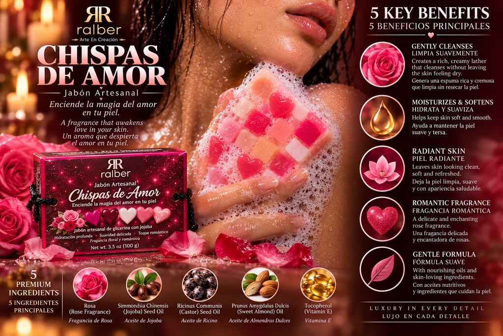 Ralber Chispas de Amor – Artisan Soap | Rose & Jojoba | 3.5 oz (100 g)